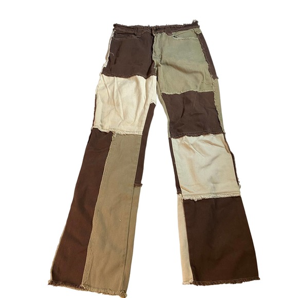 Jaded London Frayed Patchwork Brown Denim Boyfriend Jeans Size 26 - Picture 1 of 8